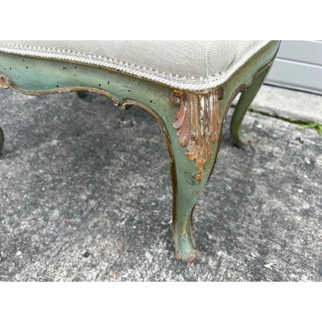 Green Italian Louis XV Style Painted and Gilt Bench For Sale - Image 8 of 10