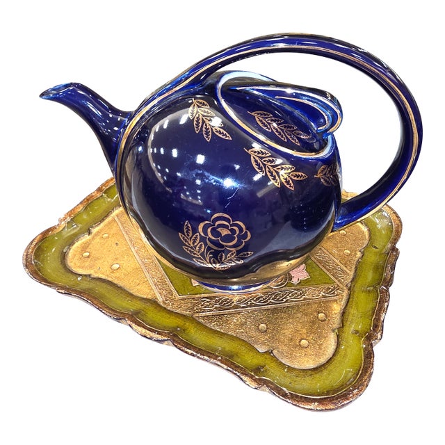 Art Deco Cobalt Blue and Gold Teapot by Hall For Sale