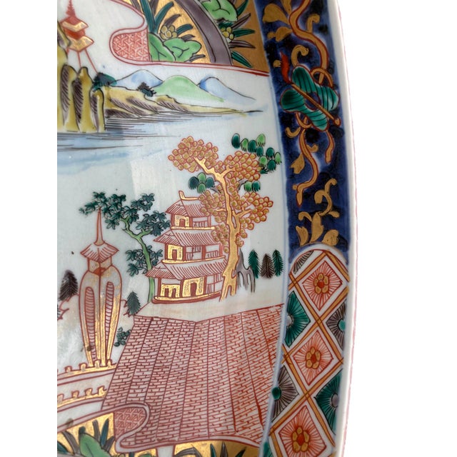 Large 1930s Hand Painted Chinese Porcelain Bowl For Sale - Image 9 of 12