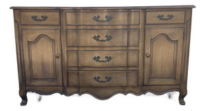 French Provincial Credenza Sideboard | Vintage Buffet Cabinet With Serpentine Front