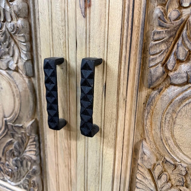 1980s 1980s Modern Farmhouse Style Vintage Carved Doors Tall Armoire For Sale - Image 5 of 7