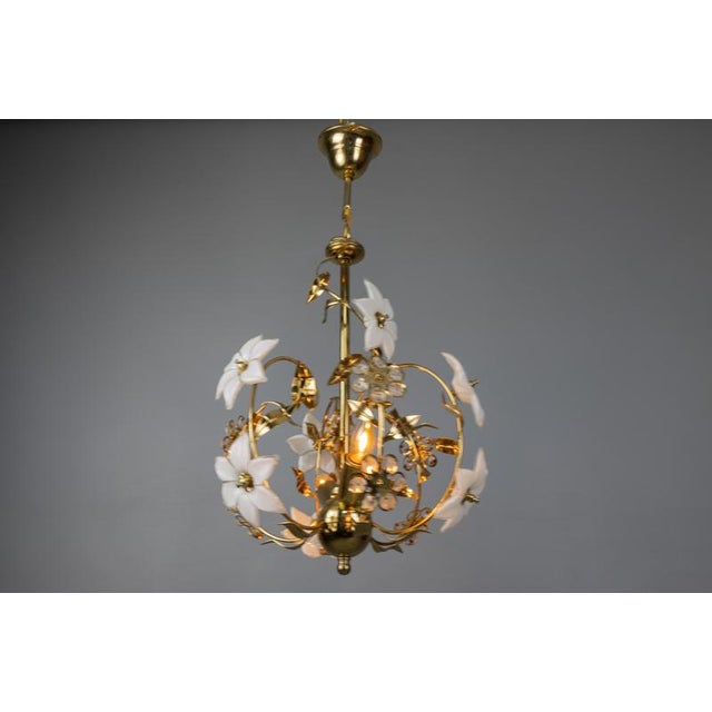 Hollywood Regency Style White Murano Glass Flower and Metal Chandelier, 1980s For Sale - Image 13 of 18