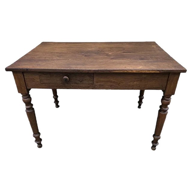 Antique Oak Farm Table with Drawer For Sale