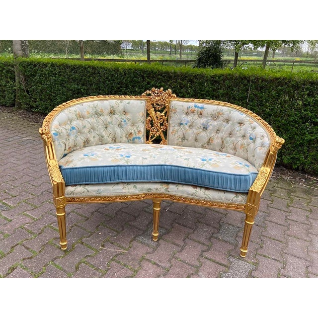 Late 20th Century French Pistachio Settee Gilt Beech Louis XVI Style For Sale - Image 12 of 12
