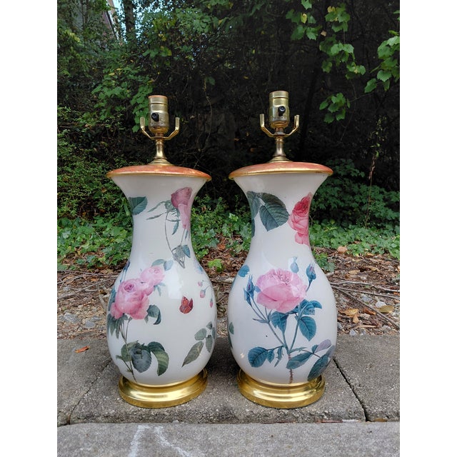 Ceramic Late 20th Century Floral Ceramic Table Lamps Attributed to Vaughan Designs - a Pair For Sale - Image 7 of 7