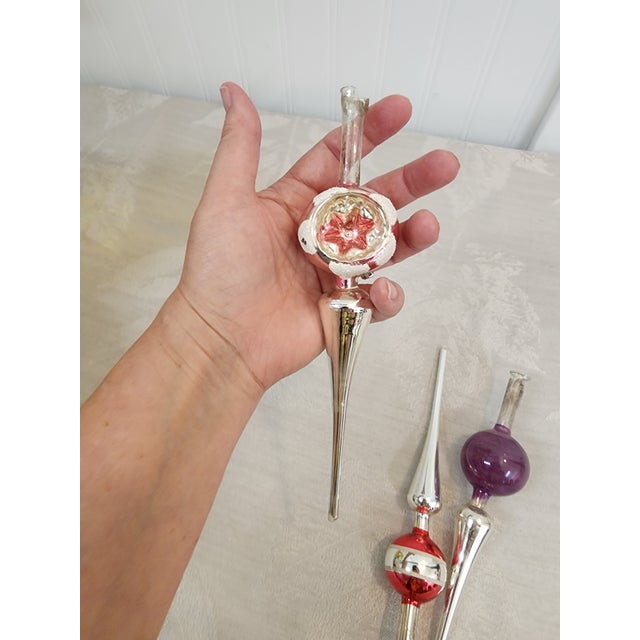 Art Deco Set of Three Antique Glass Tree Topper Christmas Ornaments For Sale - Image 3 of 4
