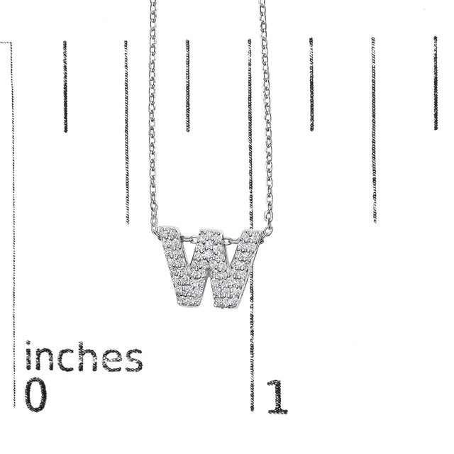 Early 21st Century 10K White Gold Diamond Accent "W" Initial Bubble Pendant Necklace For Sale - Image 5 of 5