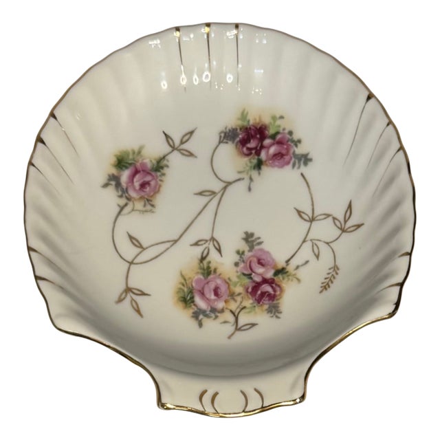 Antique Royal Bayreuth Porcelain Floral Dish – Hand Painted Roses, Gilt Trim, Germany For Sale