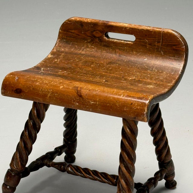Swedish Mid-Century Modern, Provincial Milking Stool, Oak, Sweden, 1900s For Sale - Image 4 of 10