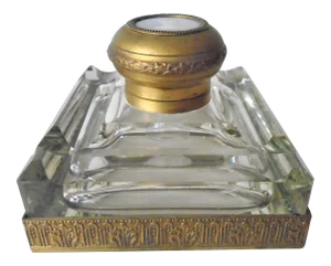 Early 20th Century Crystal & Brass Inkwell