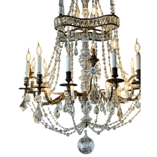French Antique Louis XIV Style French Crystal & Silvered Gilt Bronze Chandelier For Sale - Image 3 of 8