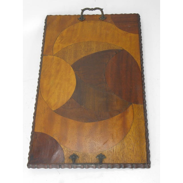 Wood Mid 20th Century Rare Art Deco, Circle Marquetry Wooden Tray Mod Era, Mid Century Modern For Sale - Image 7 of 18