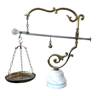 Late 19th Art Nouveau Style, Century Antique Italian Brass, Steel and Marble Baker's Scale For Sale