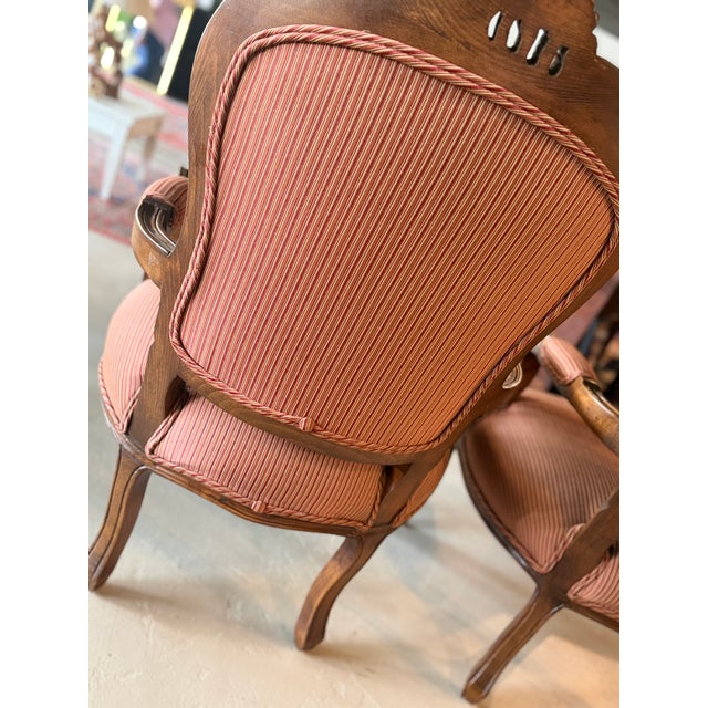 Pair of Vintage Walnut Louis XV-Style Upholstered Arm Chairs For Sale - Image 9 of 9