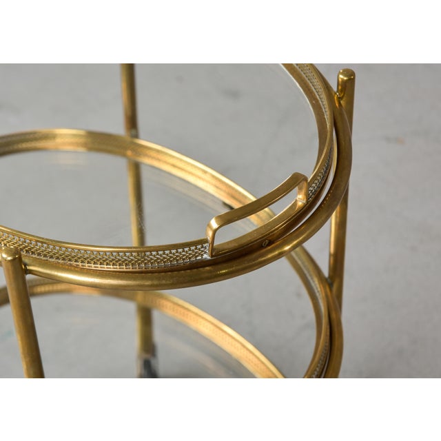 Hollywood Regency Hollywood Regency Style Small Three Tier Brass Trolley With Removable Trays For Sale - Image 3 of 12