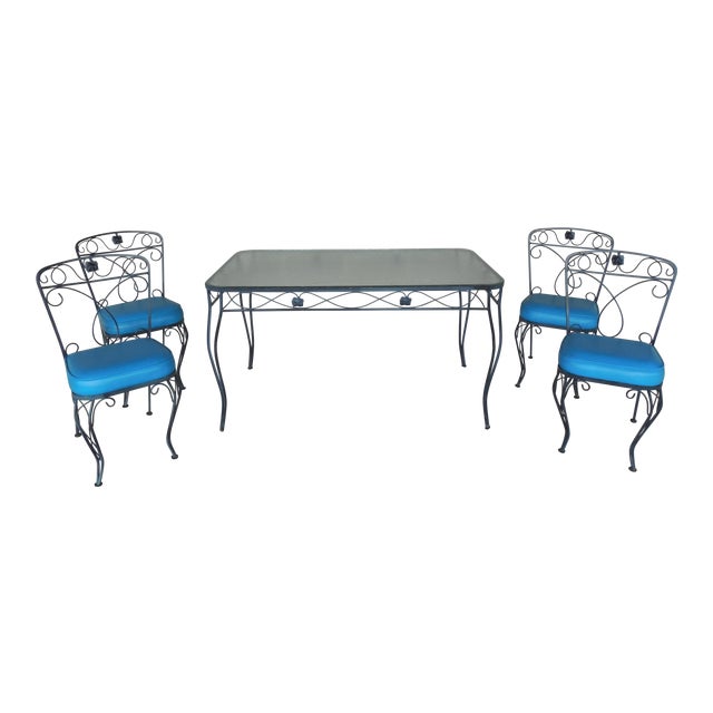 Vintage MidCentury Wrought Iron Patio Set with Four Chairs Chairish
