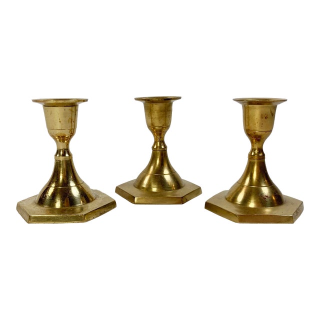 Brass MCM Candlestick Holder Trio For Sale