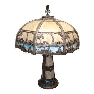 1930s Traditional Slag Glass Lamp For Sale