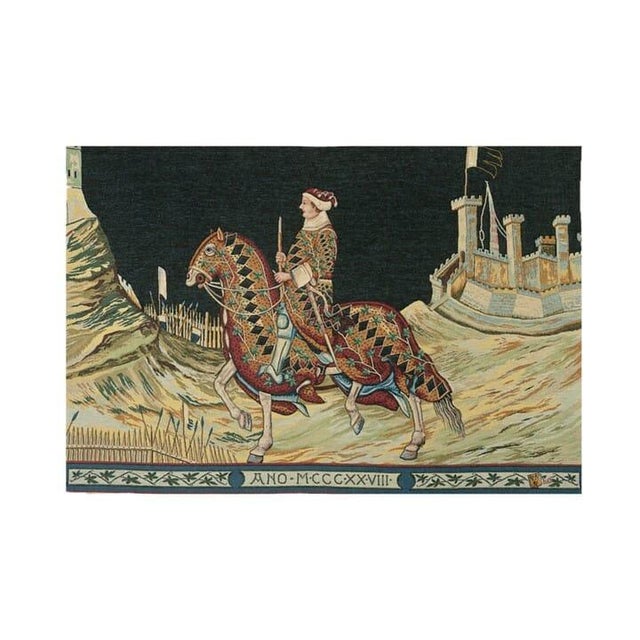 This tapestry is taken from a wall fresco in the Sala del Mappamendo (Map Hall) of the Palazzo Publico in Siena, Italy....