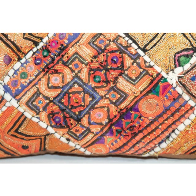 Late 20th Century Vintage Pillow in Colorful Embroidered Fabric Patchwork Rajasthan India For Sale - Image 5 of 12