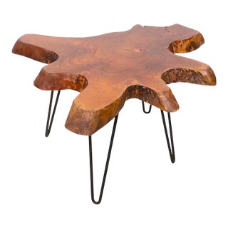 Organic Modern Free Edge Wood Slab Side Table For Sale