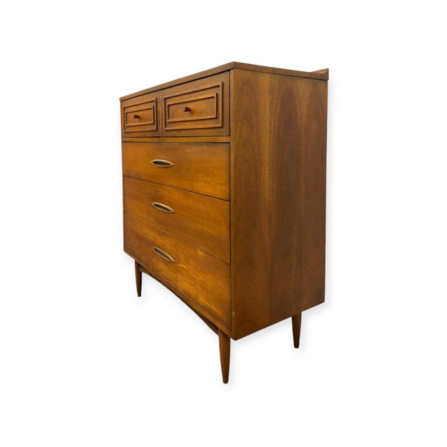 Mid-Century Modern Vintage Mid Century Modern Broyhill Sculptra Walnut Highboy Dresser. For Sale - Image 3 of 10