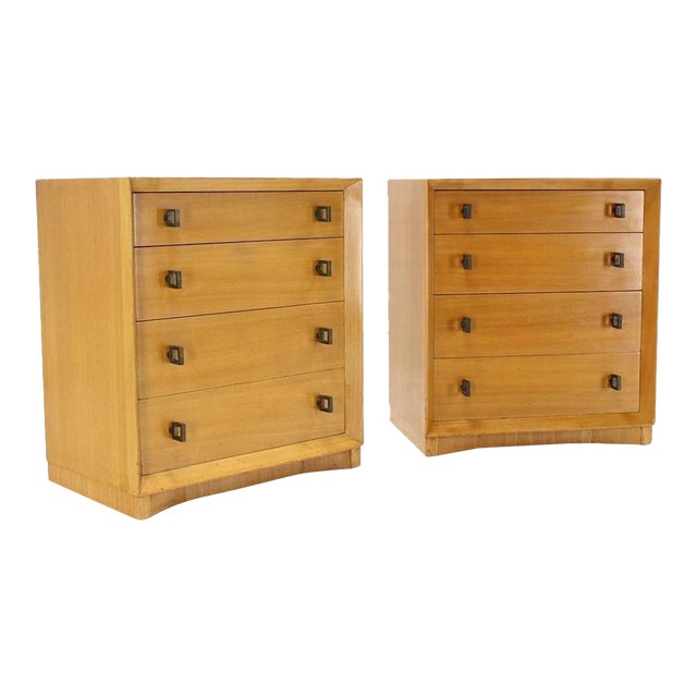 Mid-Century Modern Blonde Bachelor Chests with Heavy Brass Hardware - A Pair For Sale