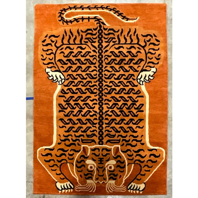 Indian 2020s Indian Hand Knotted Wool Rug With Chinese Tiger Motif For Sale - Image 3 of 6