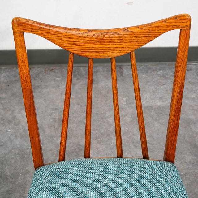 Mid Century Modern Dining Chairs Set 3 Solid Oak Keller Furniture Aqua Blue MCM For Sale - Image 9 of 12