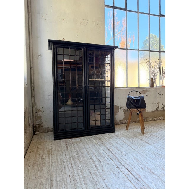 Wood Antique Black Bamboo Glass-Fronted Bookcase, 1900s For Sale - Image 7 of 18