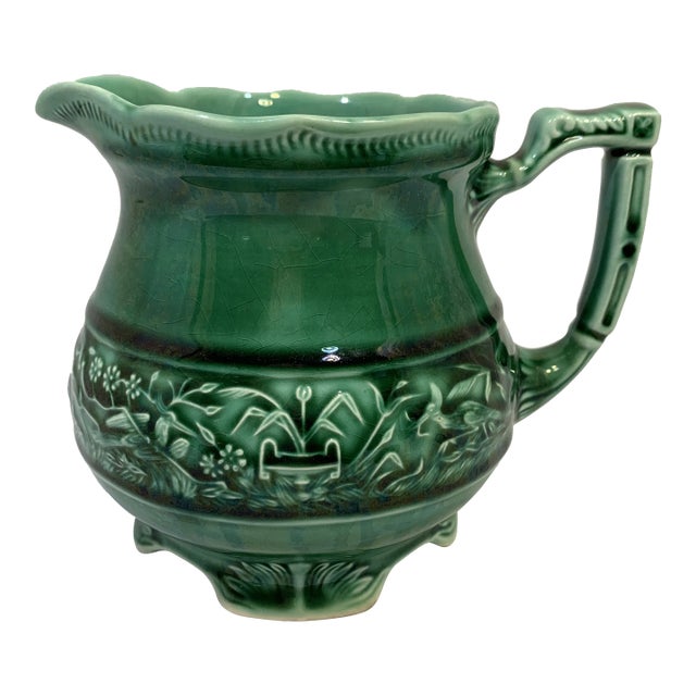 Americana Green Milk Pitcher With Floral Design For Sale
