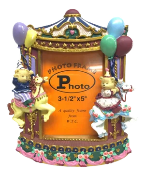 Vintage 90s Bright Sculpted Resin Merry Go Round Photo Frame