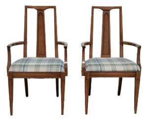 Mid 20th Century Lenoir Mid Century Modern Accent Side Chairs With Upholstered Blue and White Plaid Seats - Set of 2