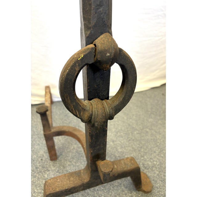 Mid 20th Century Early 1900's Addison Mizner Mediterranean/ Spanish Colonial Revival Hand Forged Wrought Iron Andirons - A Pair For Sale - Image 5 of 18