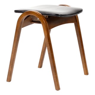 Mid Century Vintage Stacking Bentwood Stool — Isamu Kenmochi for Akita Mokko — Black Vinyl For Sale