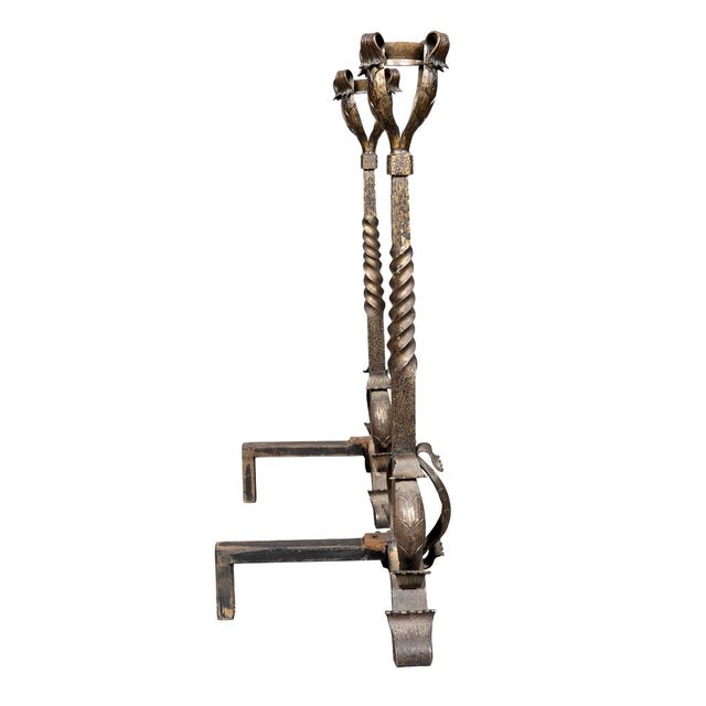 Art Nouveau Pair of Art Nouveau Wrought Iron Andirons For Sale - Image 3 of 9