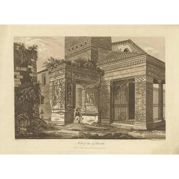 Antique print titled 'Arch of the Goldsmiths'. Large aquatint of the Arch of the Goldsmith. The Goldsmith's gate, or arch...