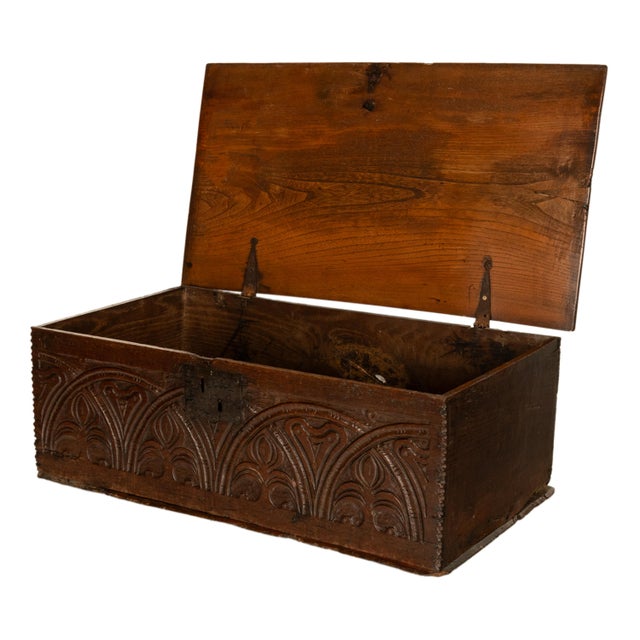 Antique English 17th Century Charles II Carved Oak Bible Document Deed Box 1680 For Sale In Portland, OR - Image 6 of 16