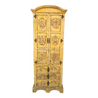 Yellow Distressed Spanish Armoire For Sale