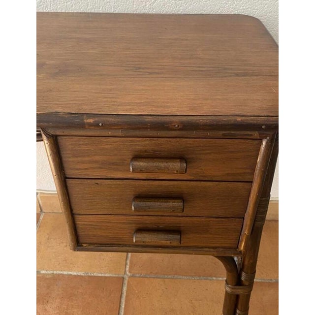 Wood Rattan Desk with 3 Drawers, 1950s For Sale - Image 7 of 17