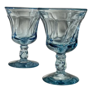Pair of 19th Century American Blue Blown Glass Port Wine Glasses - Exceptional Color & Craftsmanship