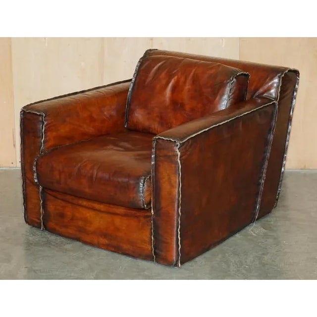 Art Deco Whisky Brown Leather Club Armchairs, Set of 2 For Sale - Image 14 of 18