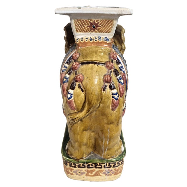 Ceramic Large Vintage Chinese Asian Glazed Terracotta Elephant Garden Stool Bench For Sale - Image 7 of 15