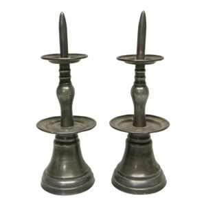 Antique Pewter Candlestick Candle Holders With Removable Spikes