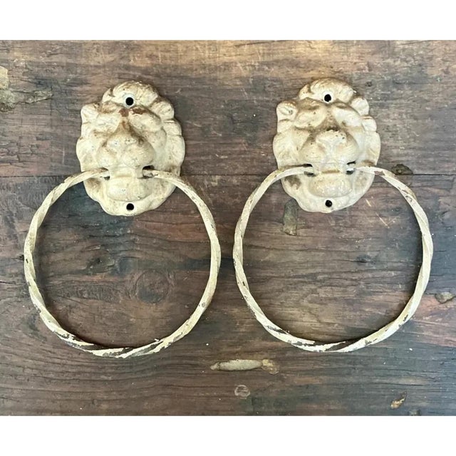 Vintage Lion Head Wall Mounted Towel Holders For Sale In West Palm - Image 6 of 12