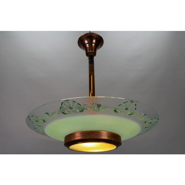 French Art Deco Green Textured Glass and Copper Pendant by Loys Lucha, 1930s For Sale - Image 9 of 18