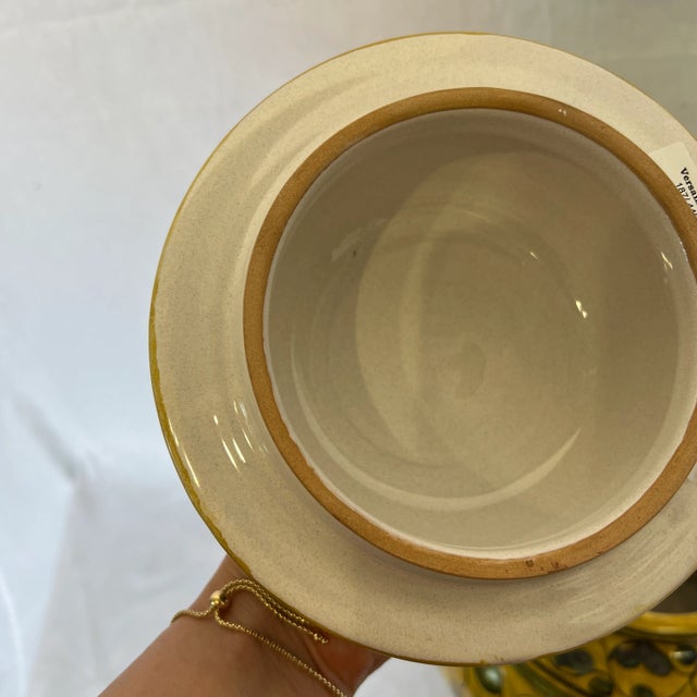 Italian Hand Painted Green and Yellow Ceramic Urn With Lid For Sale In Dallas - Image 6 of 13