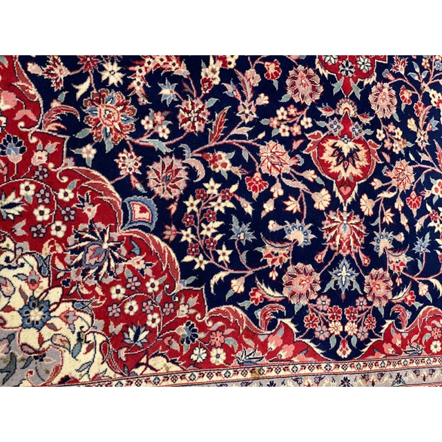 Textile Navy Blue Fine Hand Knotted Kashan 7'8'' X 9'11'' For Sale - Image 7 of 12
