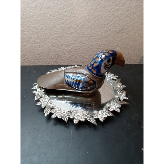 Folk Art 1970s Gorgeous Signed Sergio Bustamante Brass & Tonala Ceramic Toucan Figurine For Sale - Image 3 of 7