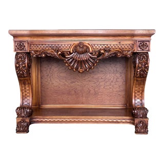 French Biedermeier Mahogany Carved Console Table With Drawer For Sale